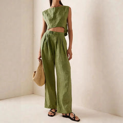 Sleeveless Crop Top & High-Waist Wide-Leg Pants Set