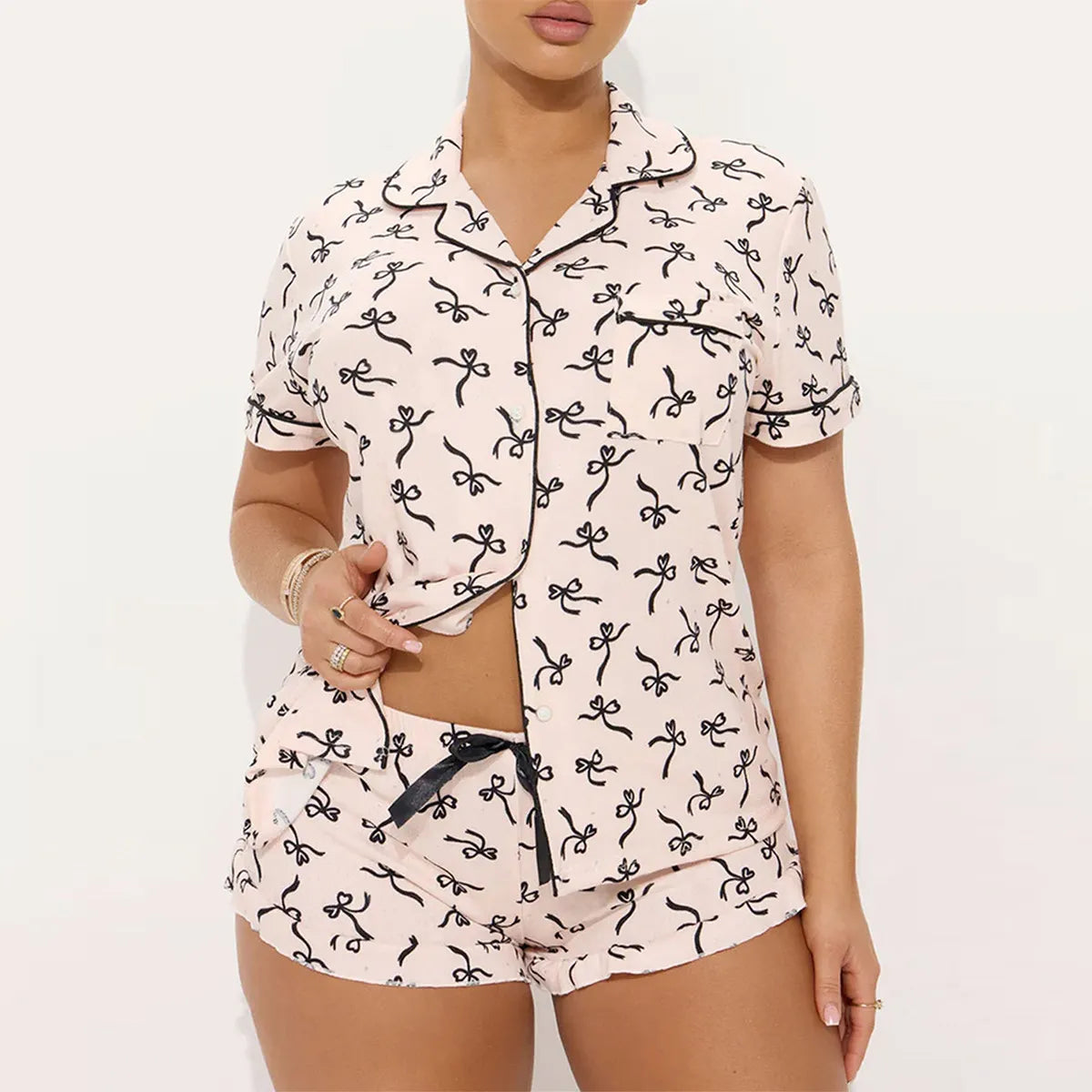 Cross-border pajamas summer strips basic short-sleeved shorts casual loungewear two-piece nightwear