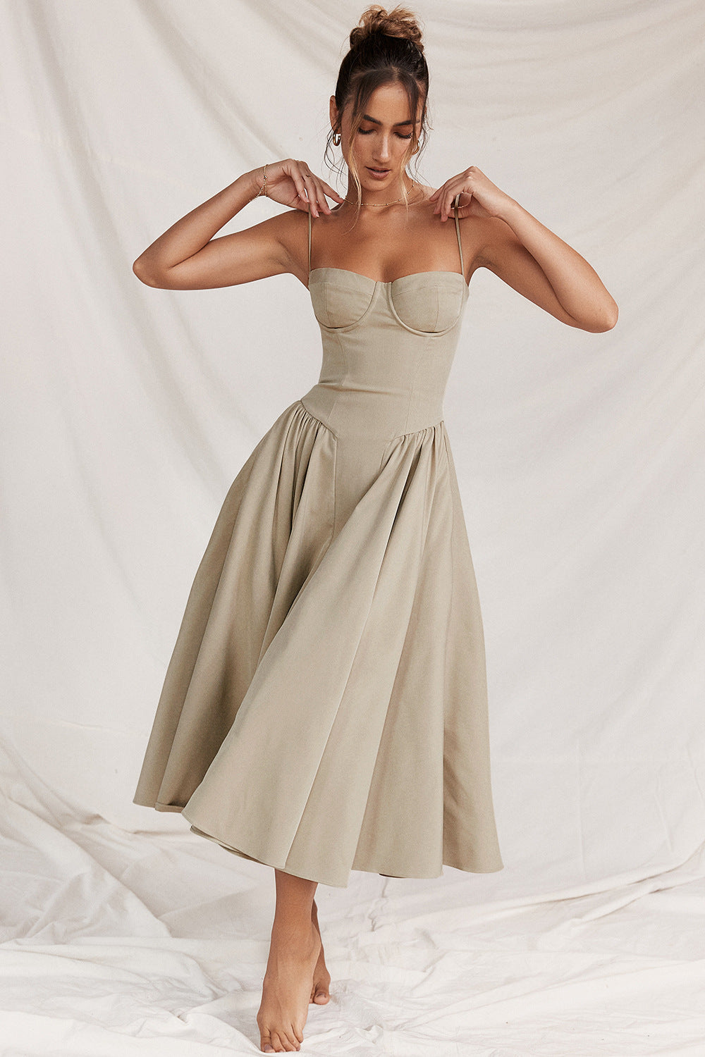 Light Yellow Strapless A-Line Midi Dress