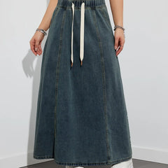 Elastic Waist Denim Maxi Skirt