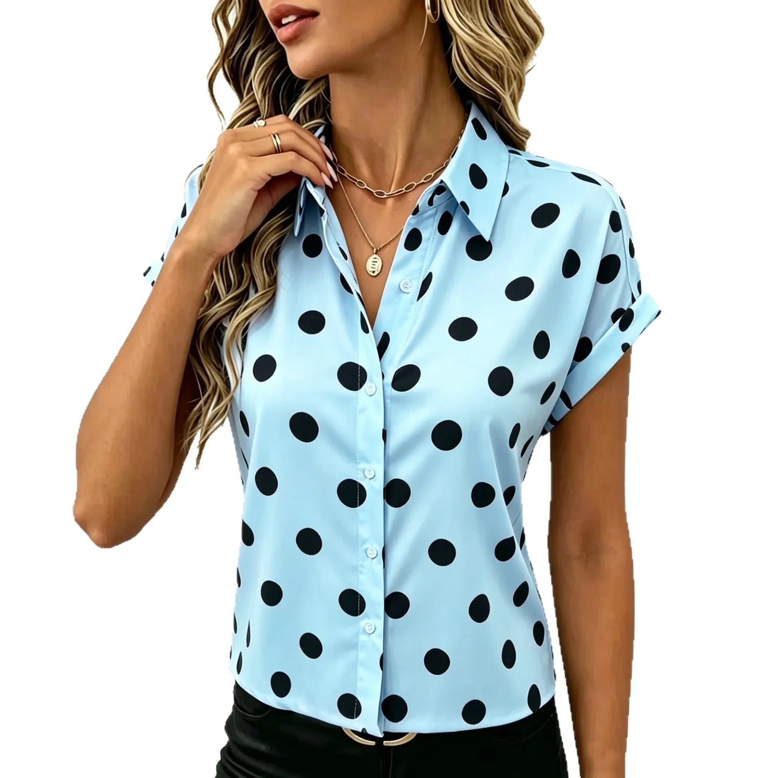 Polka Dot Short Sleeve Button-Down Shirt