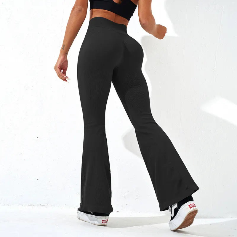 Crossover High Waist Ribbed Flared Pants