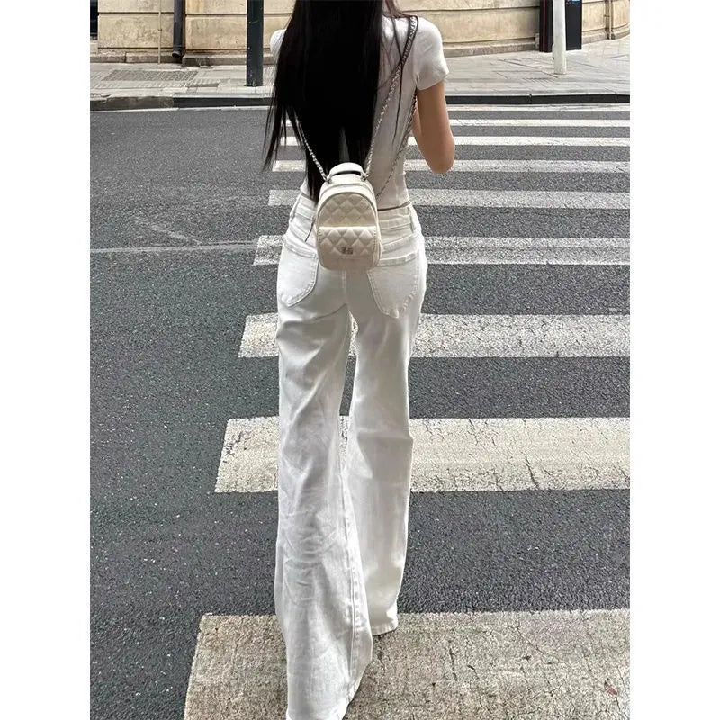 Low Rise Solid White Flare Denim Jeans