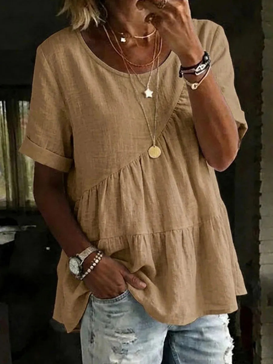 Linen Blend Tiered Tunic Top