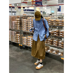 Striped Spliced Long Sleeve Oversized Shirt