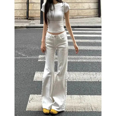 Low Rise Solid White Flare Denim Jeans