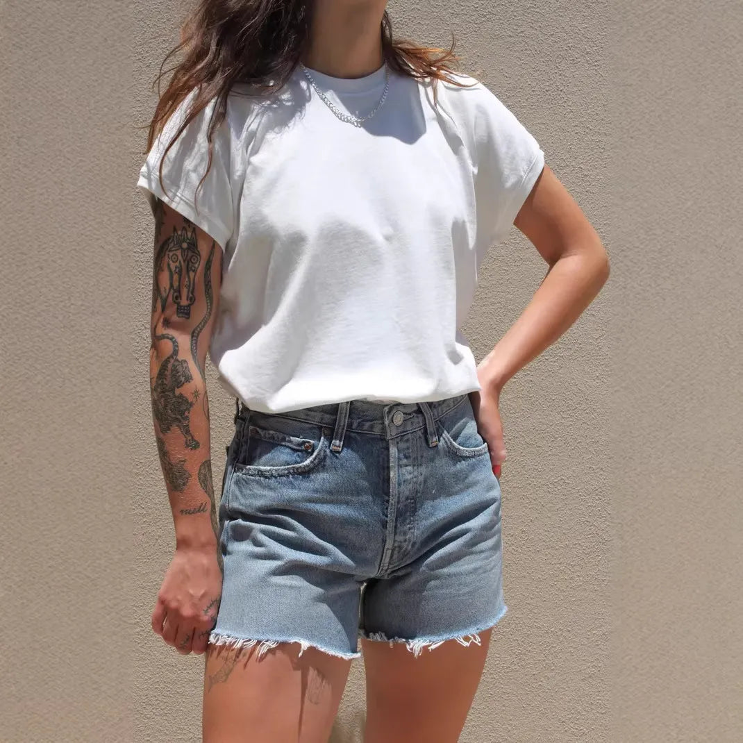 Solid Color Round Neck Short Sleeve Loose Casual T-Shirt