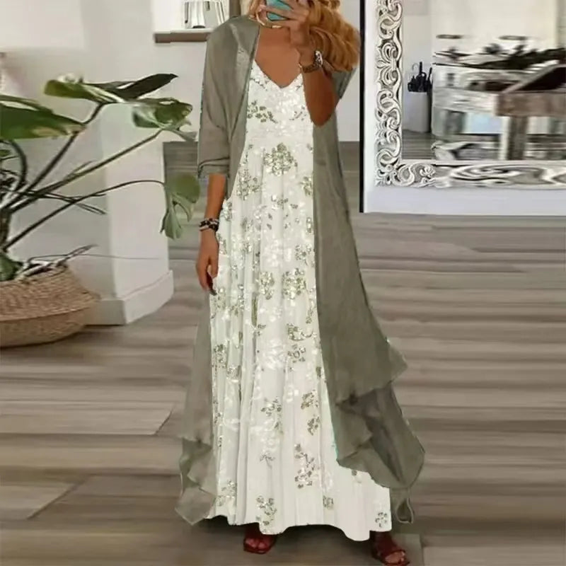 Printed V Neck Cami Long Dress