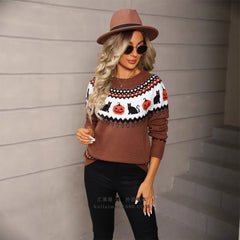 Halloween Black Cat Pumpkin Crew Neck Sweater