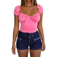 High Waist Stretchy Denim Shorts