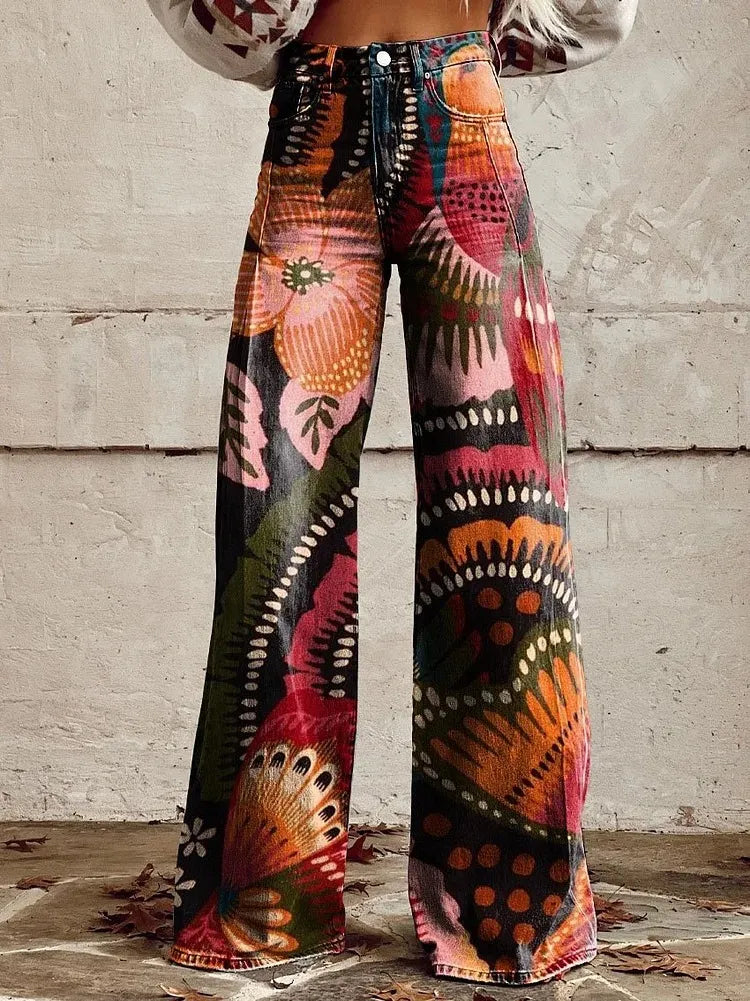 Printed Flare Work Pants