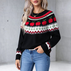 Christmas Cartoon Print Round Neck Pullover Sweater