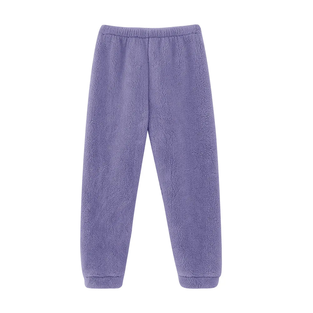 Elastic Waist Fluffy Purple Loungewear Sleep Pants