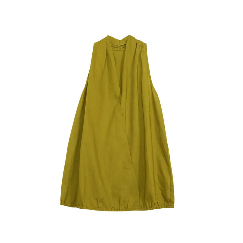 Solid Sleeveless V-Neck Loose Casual Top