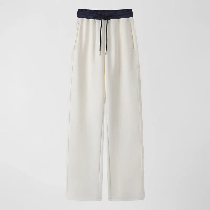 Color Block Drawstring Elastic Waist Straight Casual Pants