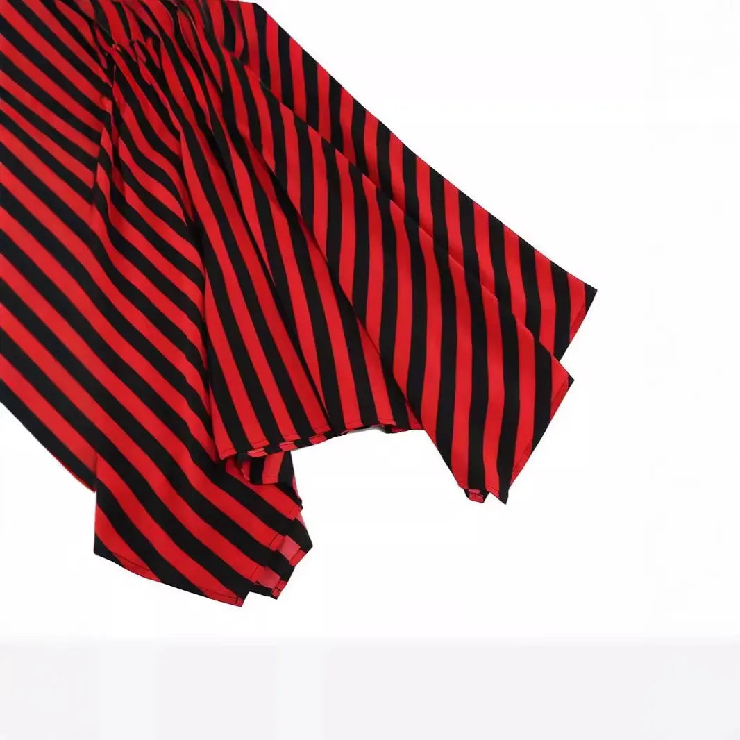 Halloween Red Black Diagonal Stripe Irregular Asymmetrical Midi Skirt