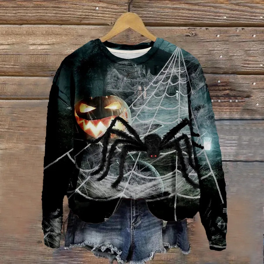 Halloween Witch Pumpkin Print Crew Neck Sweatshirt