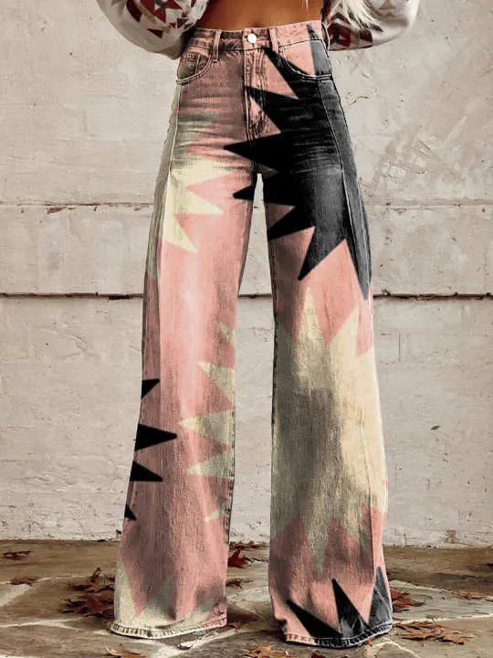 Printed Flare Work Pants