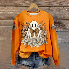 Halloween Witch Pumpkin Print Crew Neck Sweatshirt