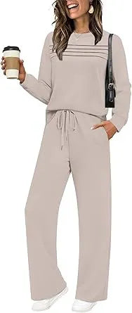 Dark Grey Pleated Detail Top & Drawstring Wide Leg Pants Two Piece Loungewear Set