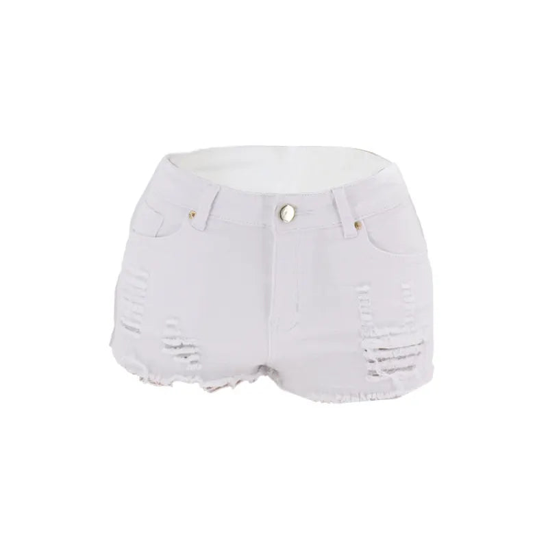 Mid Waist Raw Hem Denim Shorts