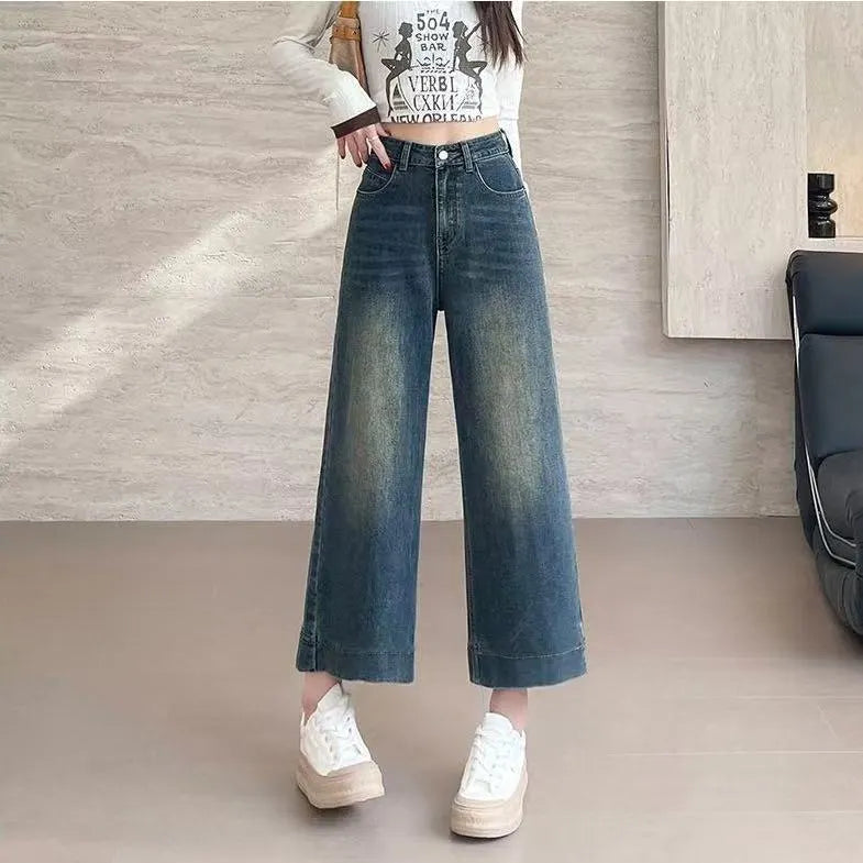 High Waist Vintage Wide Leg Cropped Denim Pants