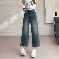 High Waist Vintage Wide Leg Cropped Denim Pants