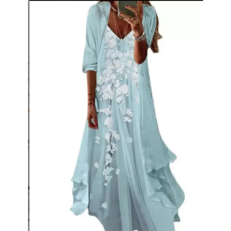 Printed V Neck Cami Long Dress