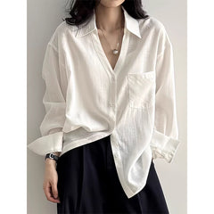 Tencel Pocket Oversized V Neck Shirt