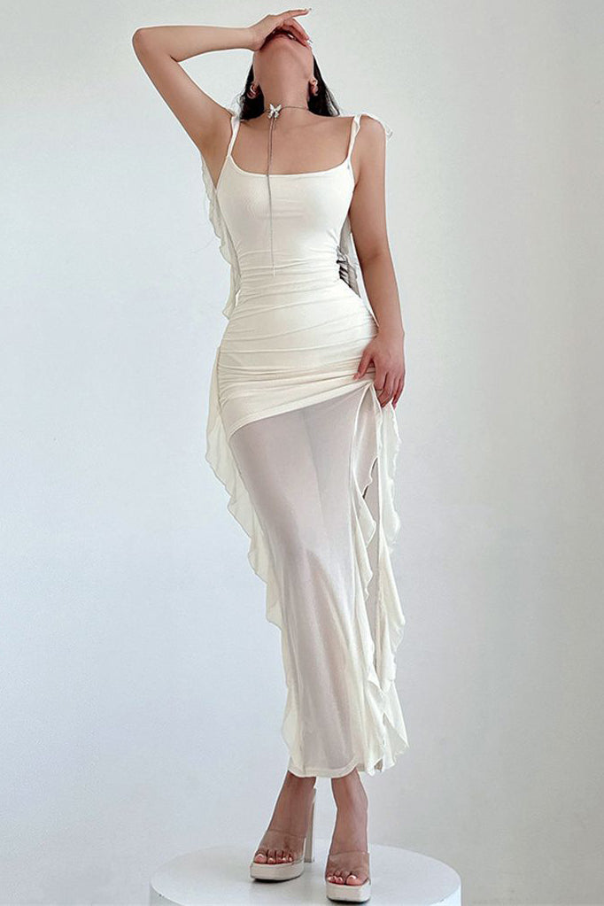 Lace Gauze Strap Maxi Dress