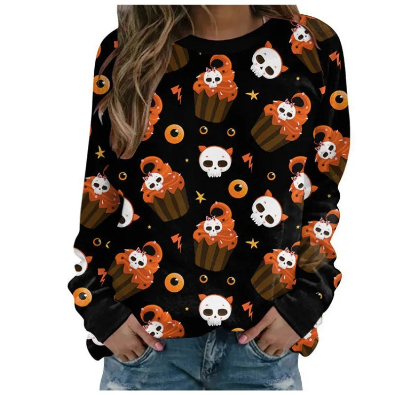 Halloween Bat Print Crew Neck Sweatshirt