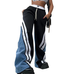 Black Color Block Striped Spliced Wide Leg Pants