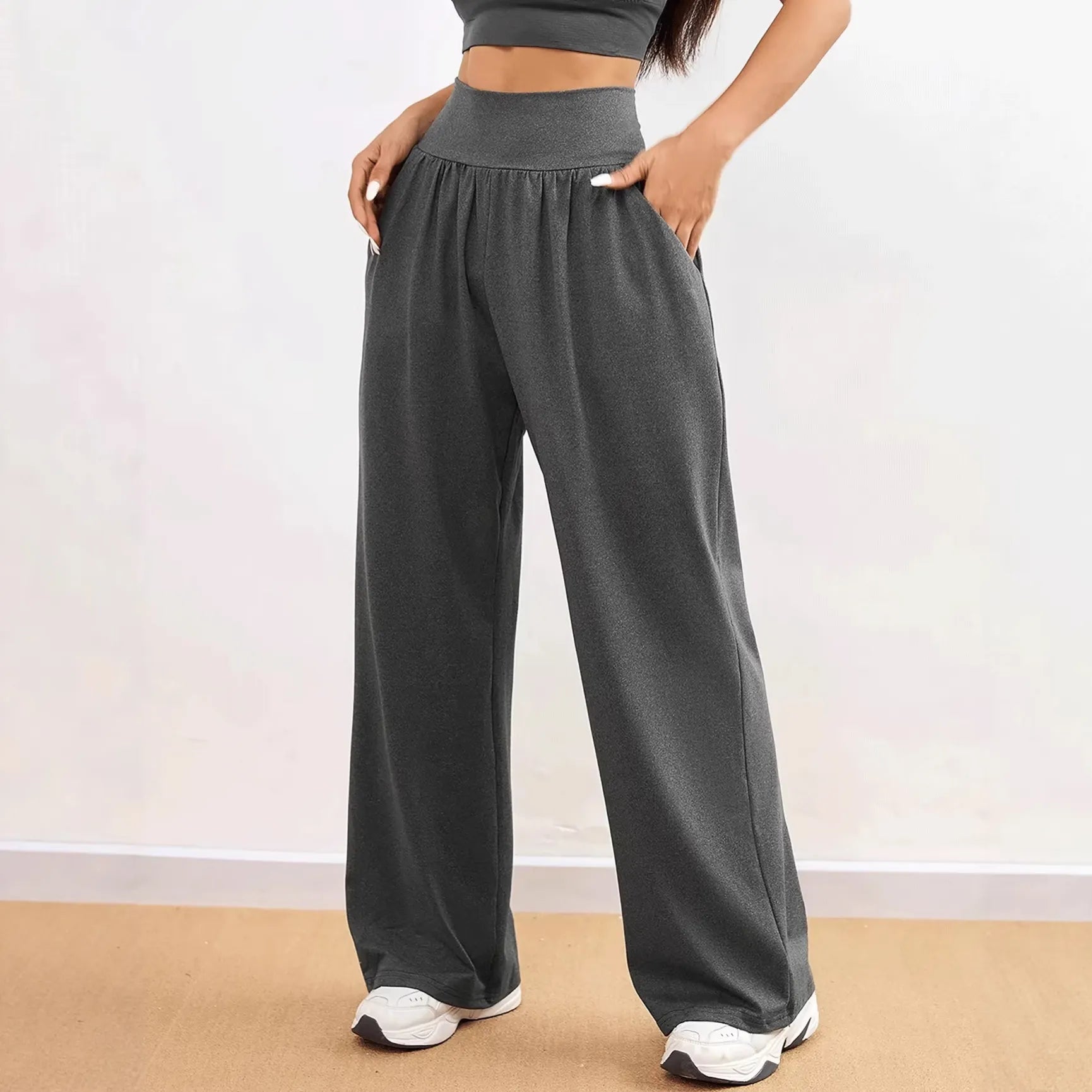 High Waist Elastic Wide Leg Casual Pants