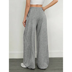 Mid Waist Solid Color Drawstring Wide Leg Sweatpants