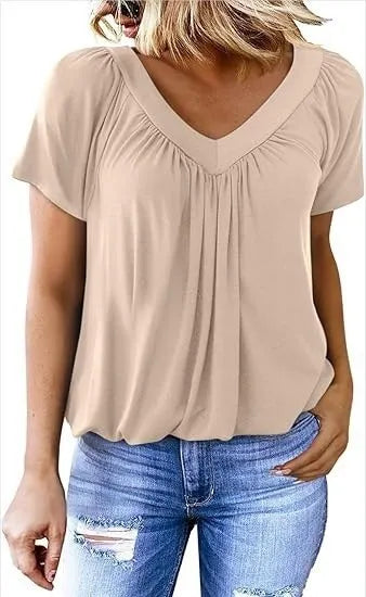 V Neck Ruched Puff Sleeve Top