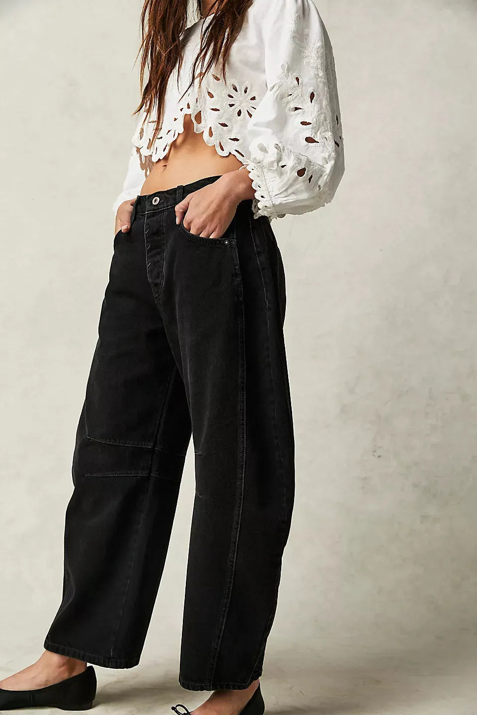 High Waist Loose Straight Leg Washed Jeans