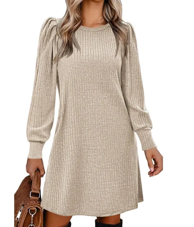 Puff Sleeve Knit Sweater Dress