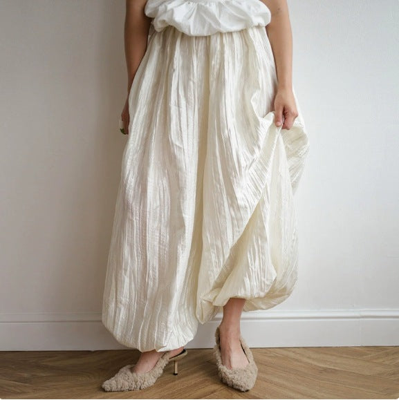 High Waist Solid Color Textured Bloomers Long Pants