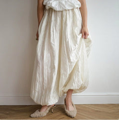 High Waist Solid Color Textured Bloomers Long Pants