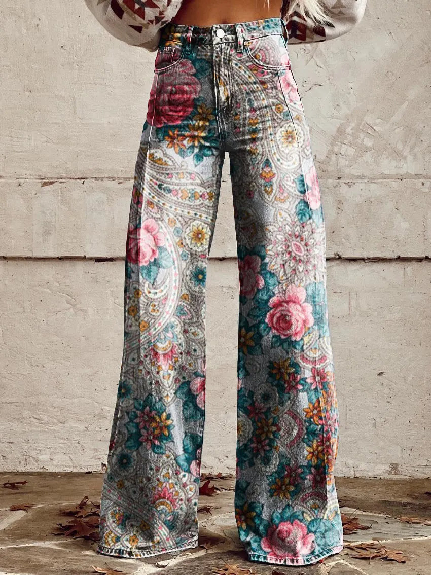 Printed Flare Work Pants