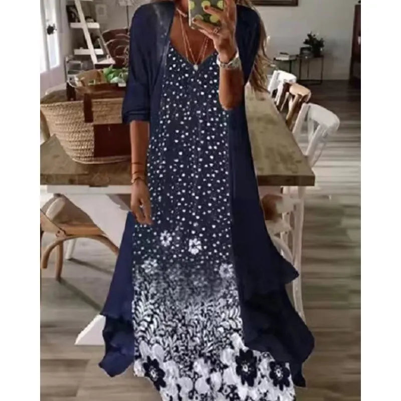 Printed V Neck Cami Long Dress