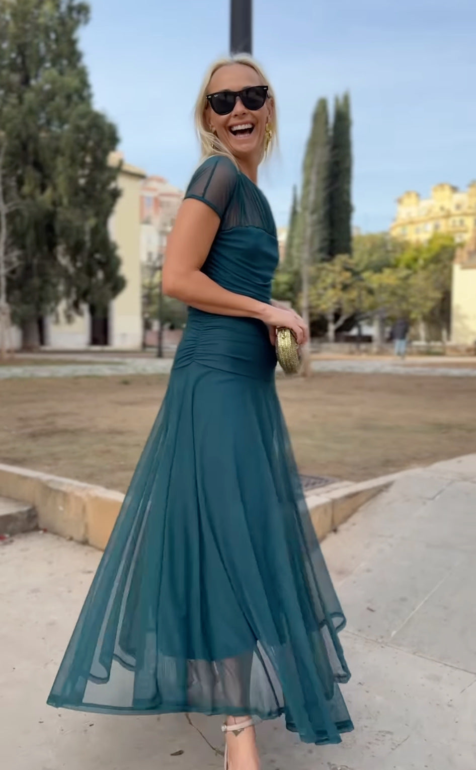 Coral Sheer Mesh Maxi Dress