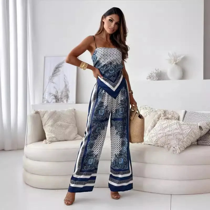 Paisley Print Cami Top & Wide-Leg Pants Set