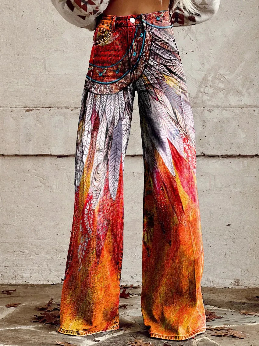 Printed Flare Work Pants