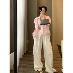 Solid Linen Oversized Collar Long Sleeve Pocket Shirt