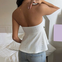 Strapless Lace Top, Tie-Front Eyelet Blouse for Summer