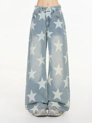 Star Print Baggy Wide Leg Jeans