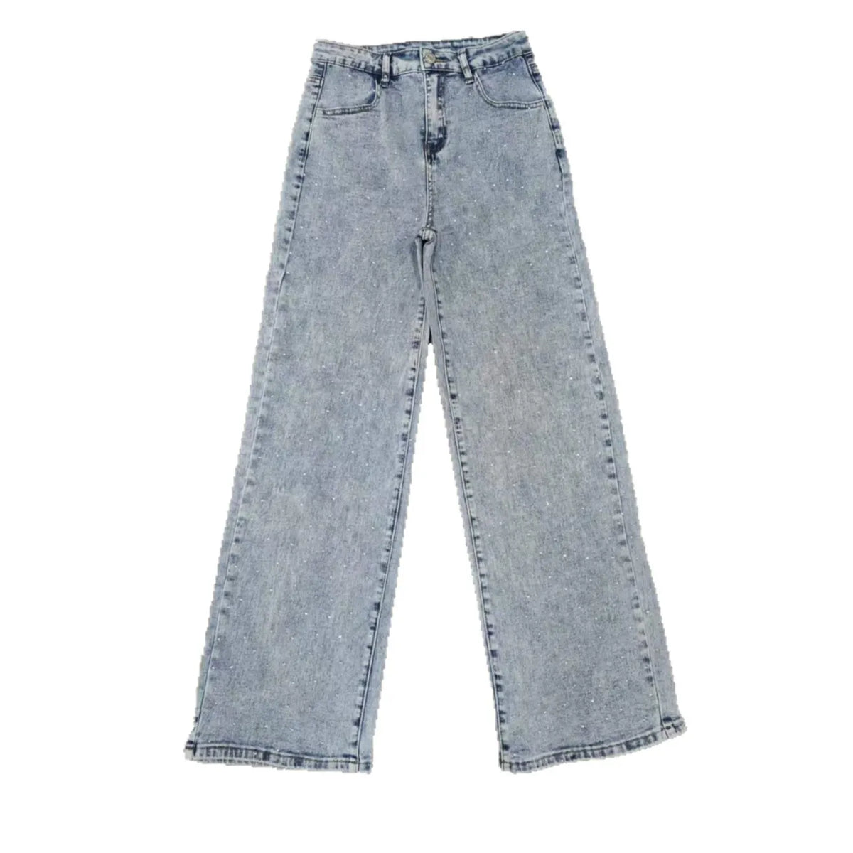 High Waist Washed Star Sequin Micro-Stretch Loose Straight Denim Pants
