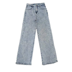 High Waist Washed Star Sequin Micro-Stretch Loose Straight Denim Pants