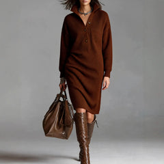 Collared Henley Button Front Loose Sweater Dress